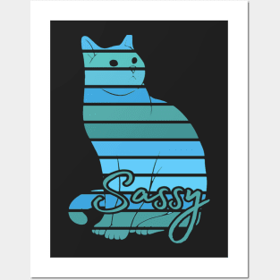 Blue Sassy Cat Art Posters and Art